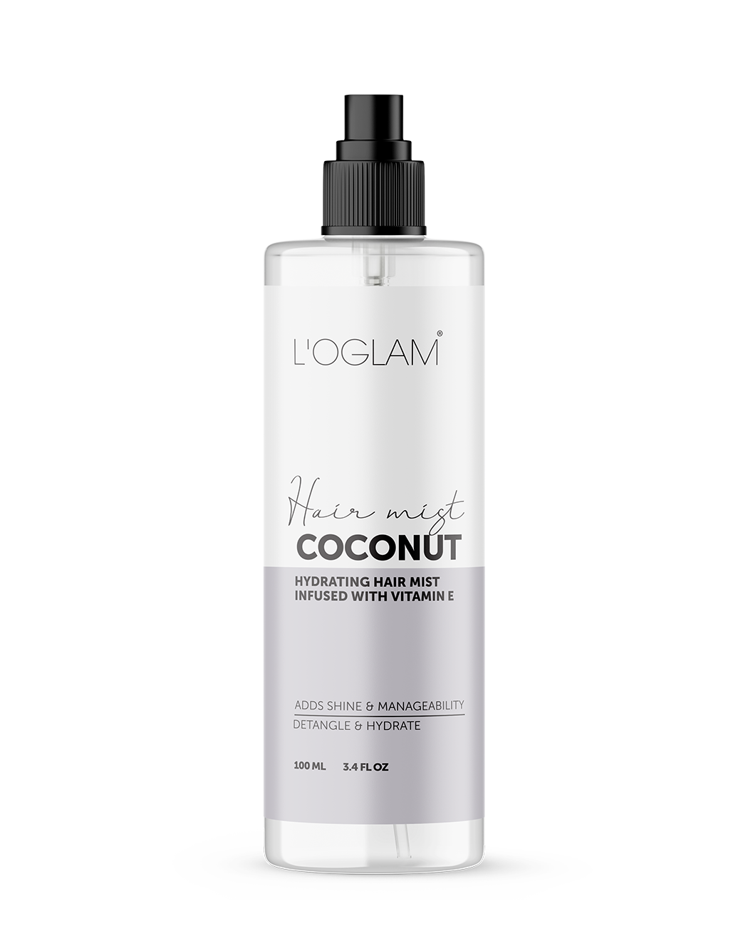 L’OGLAM Coconut Hair Mist bottle on white background