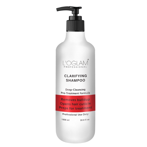 L’OGLAM Clarifying Shampoo bottle on white background