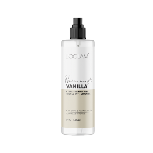 L'OGLAM Vanilla hair mist bottle on white background