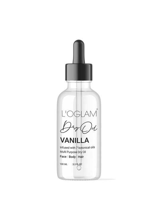 L’OGLAM Dry Oil Vanilla Scented bottle on white background