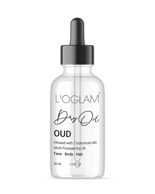L’OGLAM Dry Oil Oud Scented 30 ml bottle on white background
