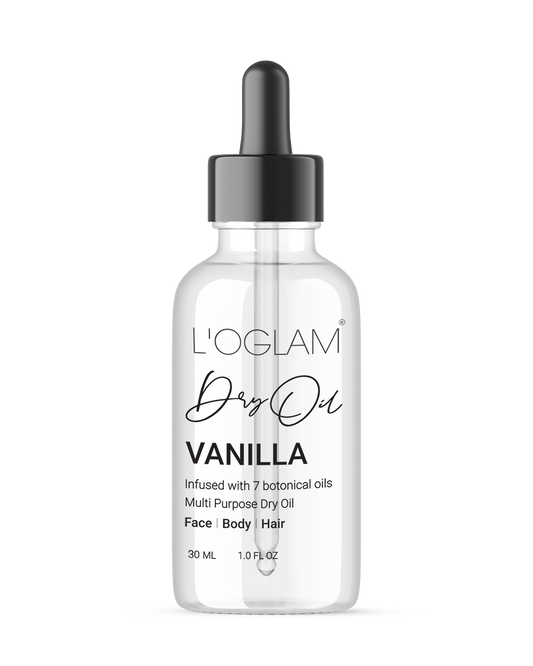 L’OGLAM Dry Oil Vanilla Scented bottle on white background